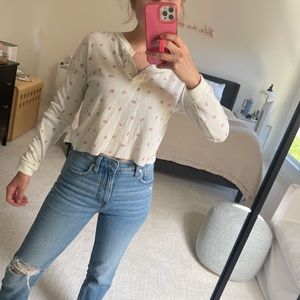 “American Eagle”, Women’s Cropped Floral Waffle Knit, Size S